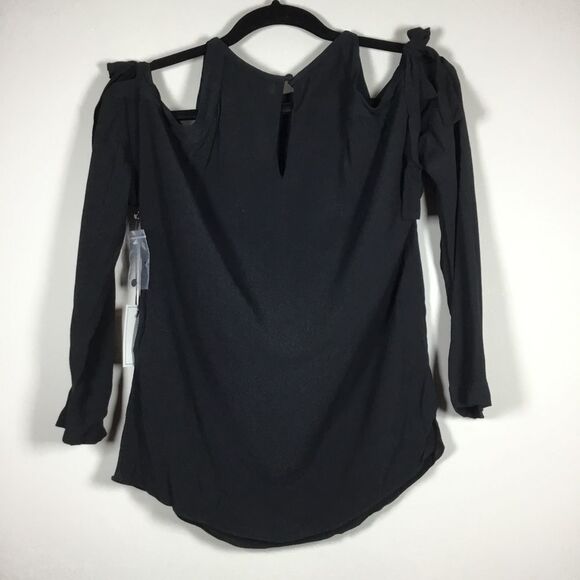 NWT 1State cold shoulder black top with ties long sleeve button back chic sizeXS - Picture 4 of 9